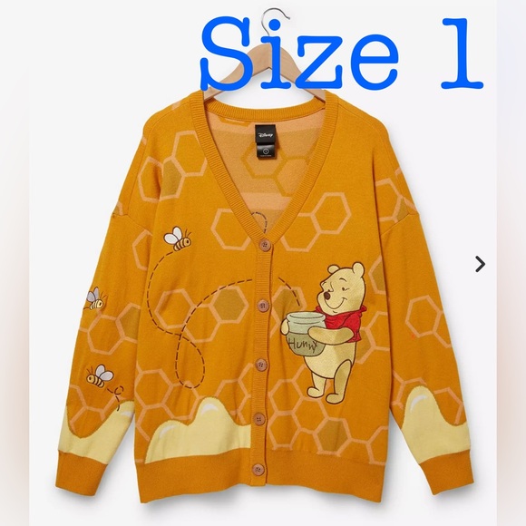 Size 1 Disney Winnie the Pooh Honeycomb Pooh Bear Women's Plus Size Cardigan - Picture 1 of 6